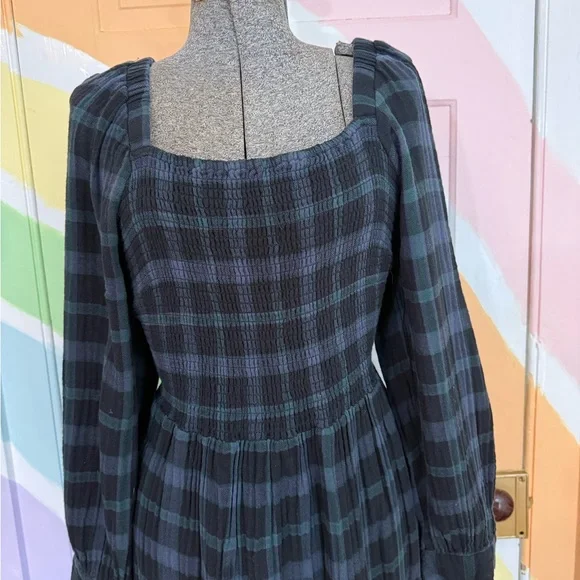 Madewell 100% Cotton Lightspun Long Sleeve Smocked Midi Plaid Dress Sz 2X ๐๐ - Picture 3 of 12